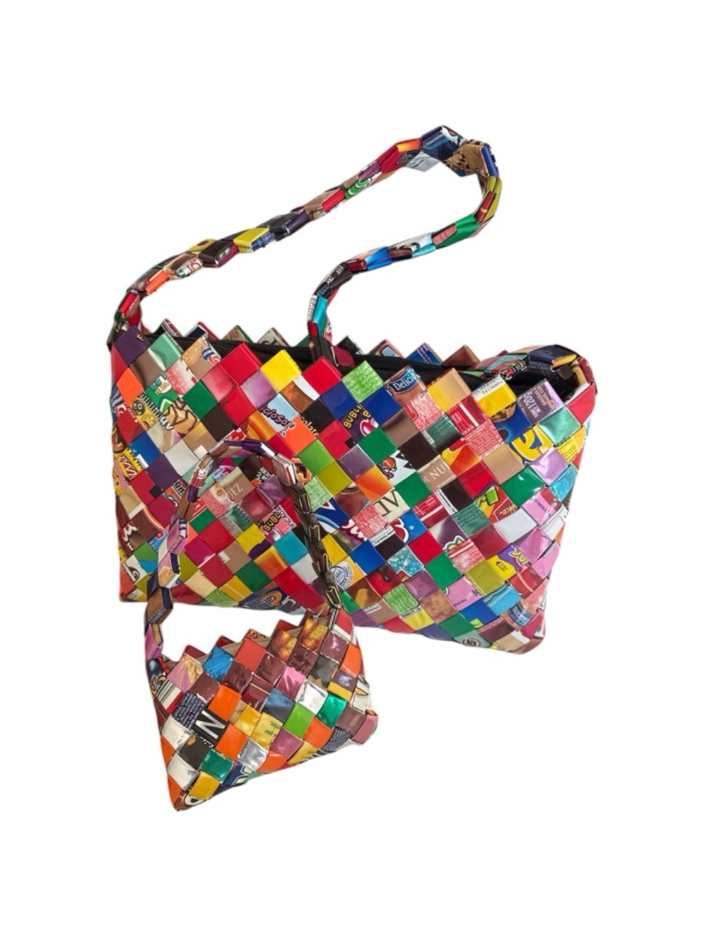 Recycled Candy Wrapper Woven Tote Bag with Matching Pouch